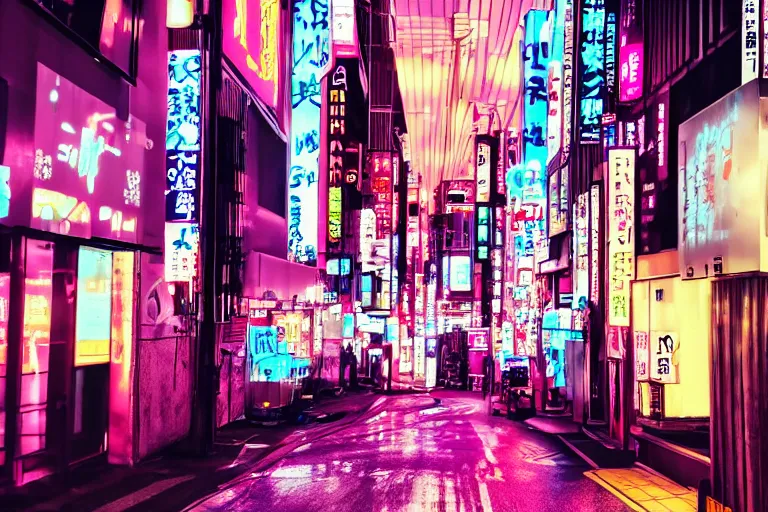 Prompt: neon tokyo street futuristic aesthetic, wallpaper, unsplash, colorful, style of aenami alena,