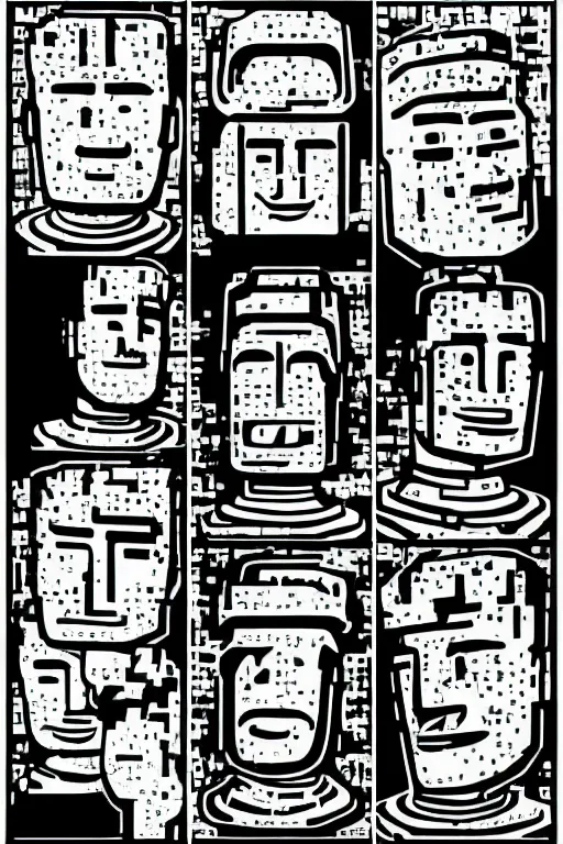 Image similar to vector sprite moai statue popart slap face caricature comic book illustration cartoon graffity street digital