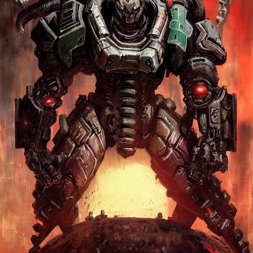 Image similar to doom slayer, painted by tsutomu nihei, painted by stanley lau