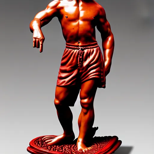 Image similar to museum van damm kicking portrait statue monument made from porcelain brush face hand painted with iron red dragons full - length very very detailed intricate symmetrical well proportioned