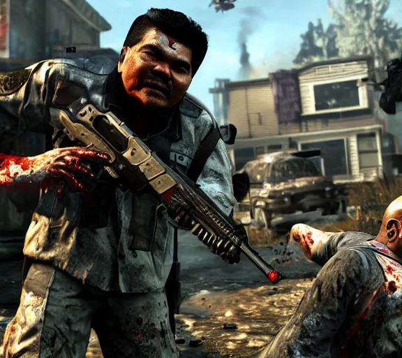 Image similar to george lopez shooting zombies in call of duty, zombies, ps 4