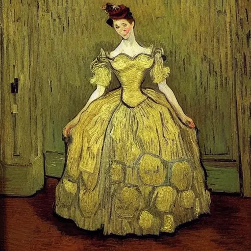 Prompt: Stunning picture of a magnificent ball gown designed by Vincent Van Gogh