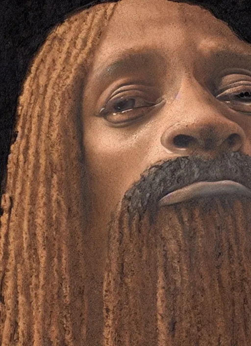 Prompt: a very high resolution image from a new movie, snoop dogg. drawn by leonardo da vinci. mountains, directed by wes anderson