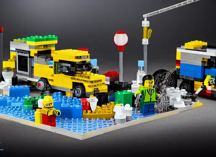 Image similar to product photo still of walter white breaking bad car wash lego playset, 8 k, 1 2 0 mm macro, f 1. 8, studio lighting, key light