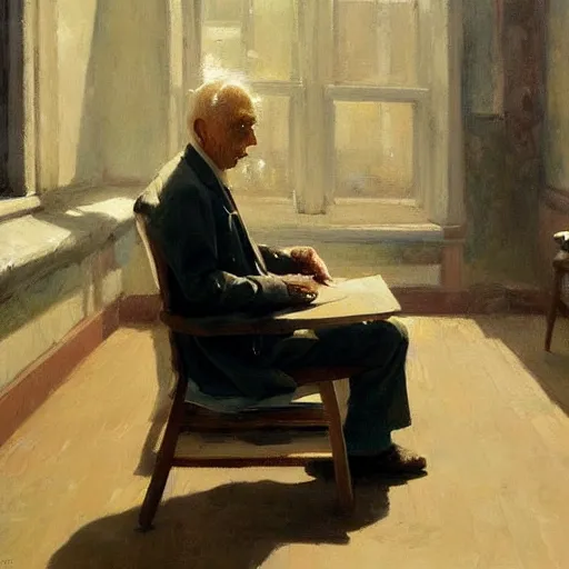 Prompt: saddest and oldest man in history, defeated by old age, a masterpiece painted by edward hopper and greg rutkowski