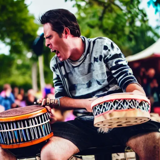 Image similar to annoying guy playing bongos at a music festival