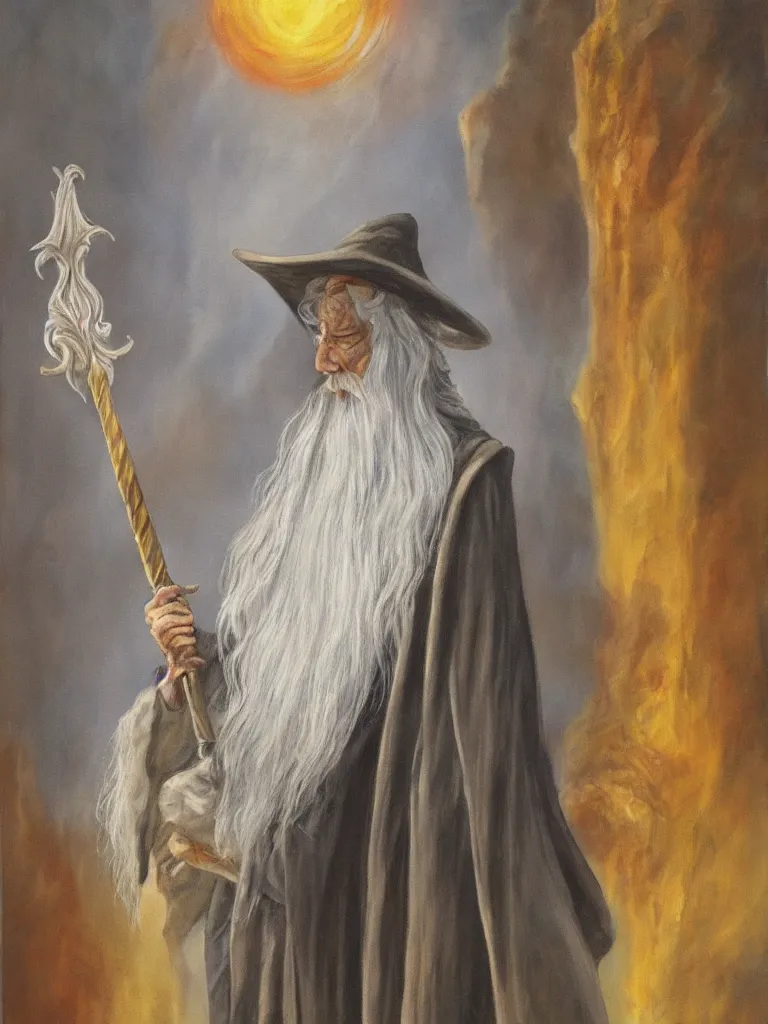 Image similar to gandalf as deity, painting