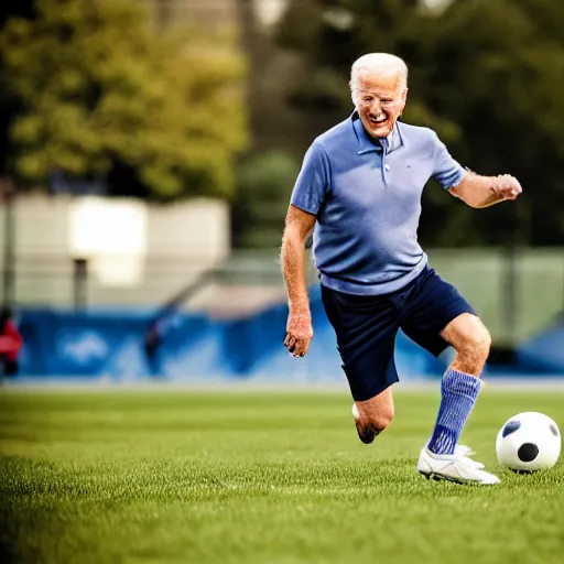 Image similar to joe biden playing soccer, professional sports photography, cinematic lighting