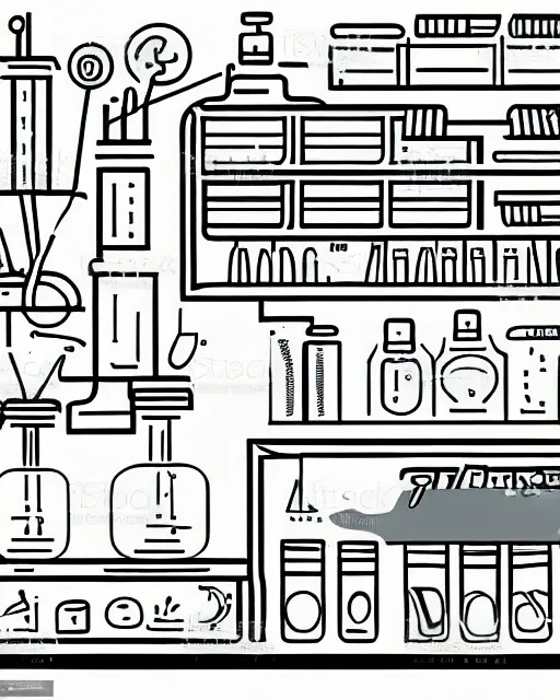 Image similar to science lab. clean cel shaded vector art. minimalist illustration art