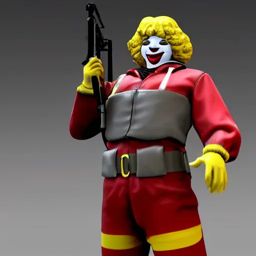 Image similar to ronald mcdonald cal of duty 3 rd person, render