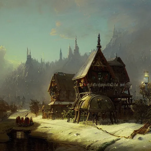 Image similar to detailed painting of a kuving pod architecture, filigree ornaments, andreas achenbach, simon stalenhag