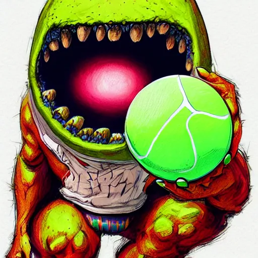 Image similar to a skateboard tennis ball monsters, colorful, digital art, fantasy, magic, chalk, trending on artstation, ultra detailed, professional illustration by basil gogos