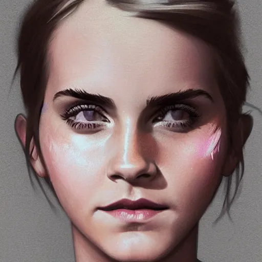 Image similar to Very funny Emma Watson looking like an old monkey, colorful painting on grey scale face, powerful , magic, thunders, dramatic lighting, intricate, wild, highly detailed, digital painting, artstation, concept art, smooth, sharp focus, illustration, art by artgerm and greg rutkowski and alphonse mucha, footage