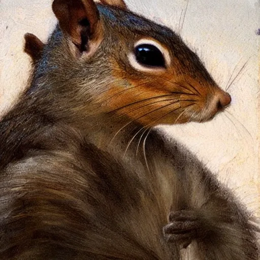 Image similar to by waterhouse, picture portrait of a squirrel wearing ww 2 aviator cap, photorealism, 8 k,