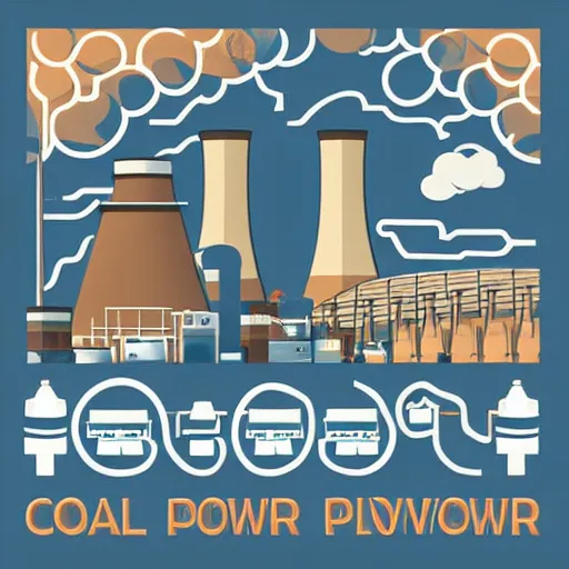 Prompt: coal power plant modern flat design style illustration with line elements art nouveau