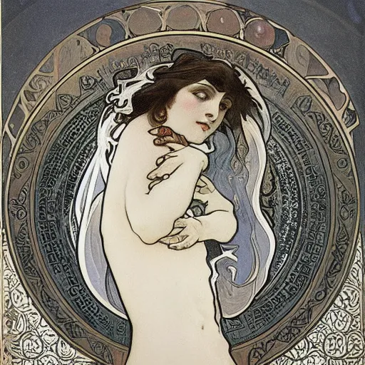 Prompt: water by alphonse mucha