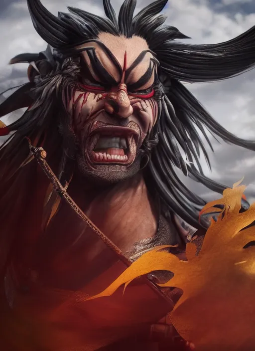 Image similar to Rengoku, trending on aetstation, very detailed face, digital art, anime, demon slayer, octane render