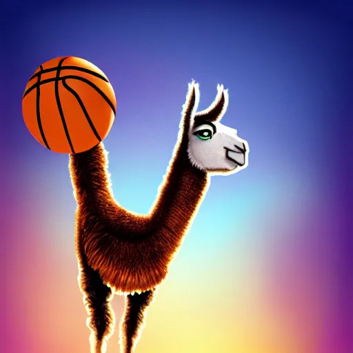 Image similar to a llama dunking a basketball, 4 k, digital art, high resolution, trending on artstation