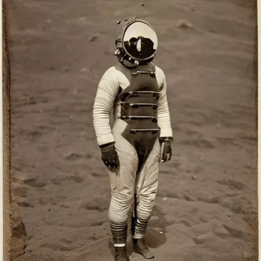 Image similar to detailed photo of a diver wearing an early diving suit on the moon holding an electric guitar. old diving suit. old diving suit photos. detailed. colorized