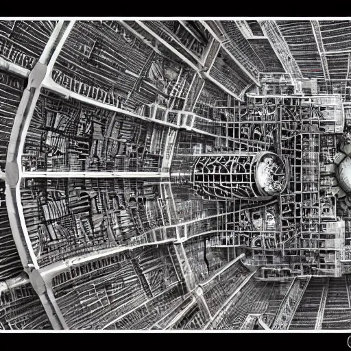 Image similar to a complex mechanical megastructure city.