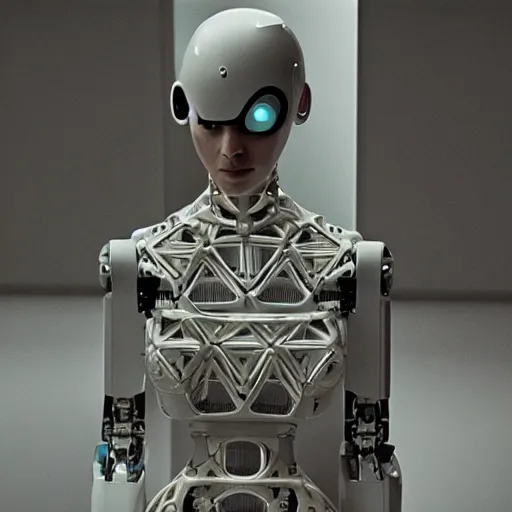 Image similar to humanoid robot from ex machina, cinematography by stanley kubrick, intricate, elegant, symmetry