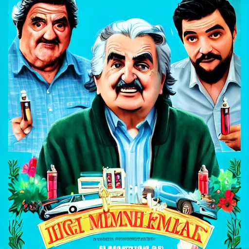 Image similar to poster for a romantic comedy movie starring jose mujica, movie poster, advertisement, high detail, sharp, digital art, trending on artstation