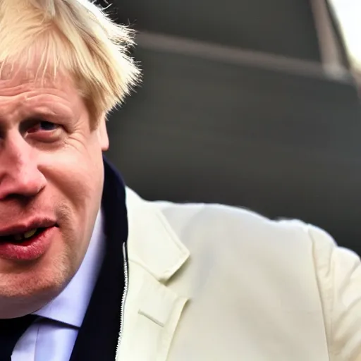 Image similar to medium shot photo of Boris Johnson with a joint with smoke coming out, 4k, ultra HD