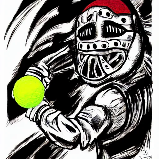 Prompt: a tennis ball monster ,tennis ball, lucha libre chalk digital art, fantasy, magic, trending on artstation, ultra detailed, professional illustration by Basil Gogos