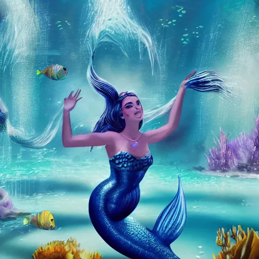 Prompt: princess mermaid dancing underwater, trending on Artstation, 4k
