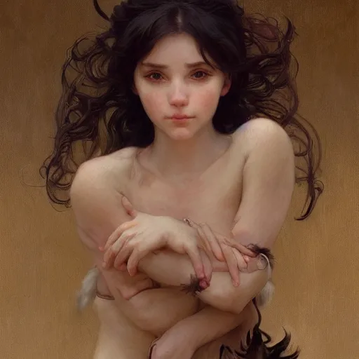 Prompt: portrait of a rat girl, furry body, furry pelt, full body, intricate, elegant, highly detailed, digital painting, artstation, concept art, smooth, sharp focus, illustration, art by artgerm and greg rutkowski and alphonse mucha and william - adolphe bouguereau