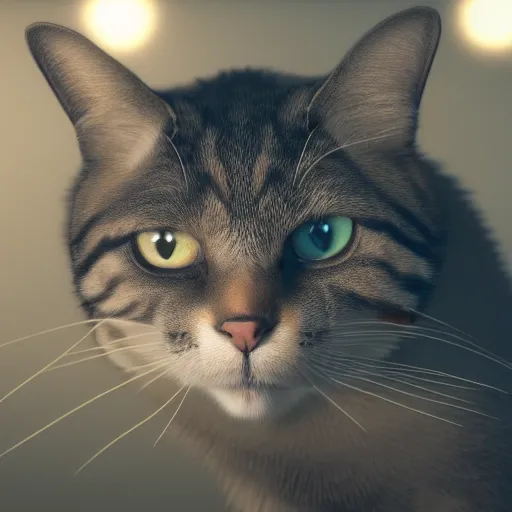 Image similar to a high detail photograph of a cat, high detail cinematic lighting, 8k, establishing shot, photorealism, cgcosiety, trending on artstation, by greg rutkowski