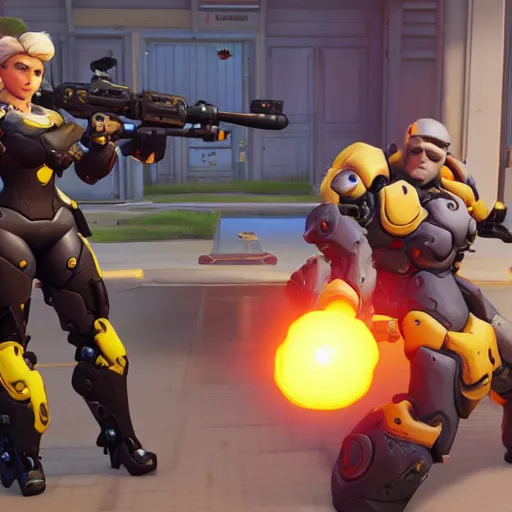 Image similar to Screenshot of Overwatch with Bogdanoff