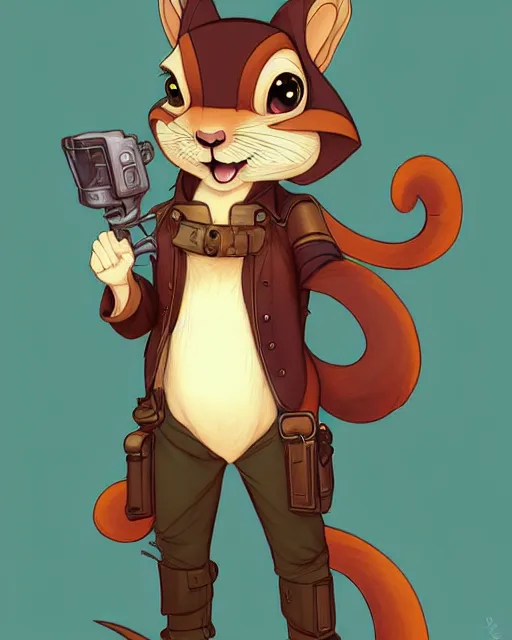 Prompt: don bluth, loish, artgerm, joshua middleton, steampunk, clockpunk anthropomorphic squirrel, full policeman outfit, smiling, symmetrical eyes symmetrical face, colorful animation forest background