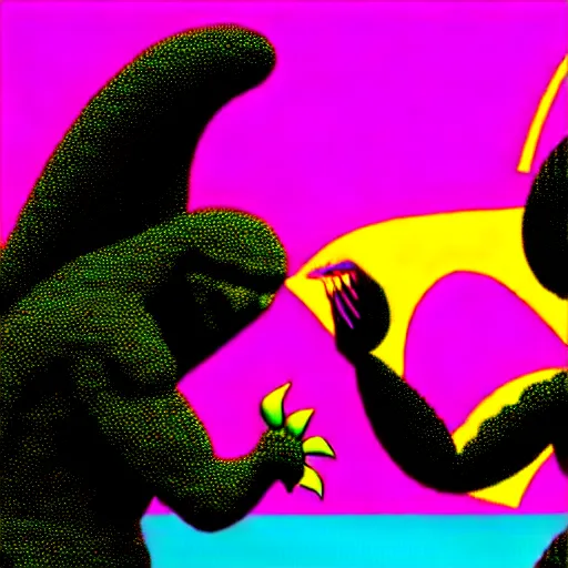Prompt: adam and eve versus godzilla, gta vice city art style, smooth painting, each individual seeds have ultra high detailed, 4 k, illustration, torn cosmo magazine style, concept art, pop art style, ultra realistic, underrated, by mike swiderek, jorge lacera, ben lo, tyler west h - 7 6 8