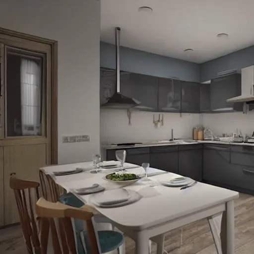 Image similar to a look at a comfy kitchen in russian flat, ultrarealistic