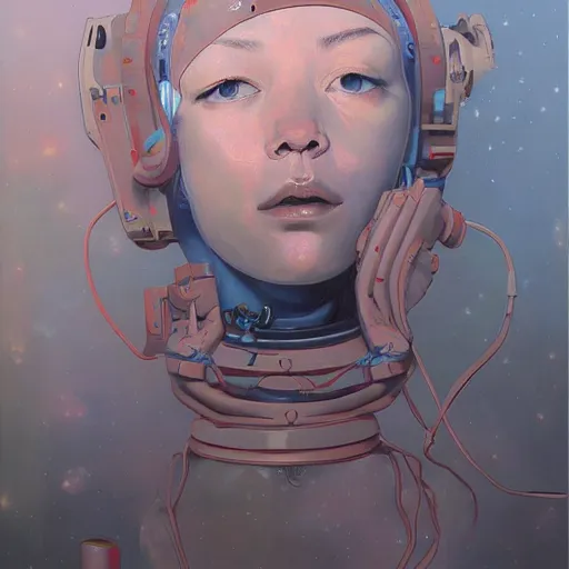 Image similar to james jean oil painting of a girl lost in space