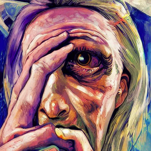 Image similar to A digital art. A rip in spacetime. Did this device in her hand open a portal to another dimension or reality?! extreme close-up by Oskar Kokoschka, by Yasushi Nirasawa mournful