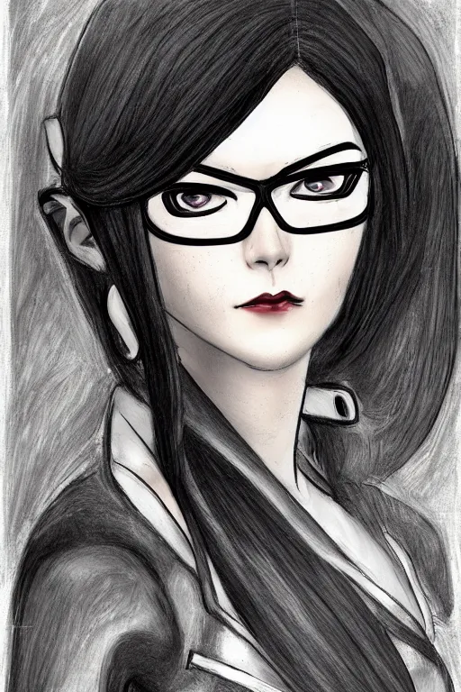 Image similar to Sketch portrait of fully clothed Bayonetta in the style of Da Vinci