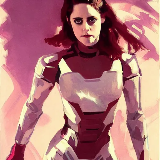 Prompt: alison brie as kristen stewart as iron man, intricate, elegant, highly detailed, greg manchess, mucha, liepke, ruan jia, jeffrey catherine jones, ridley scott