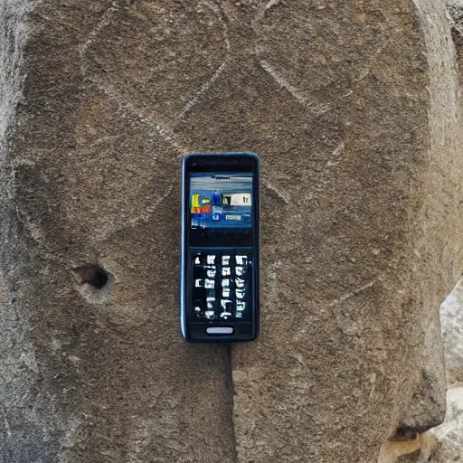 Image similar to ancient stone carving of a mobile phone