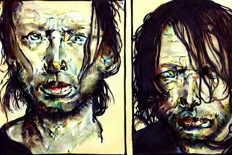 Prompt: hyper realistic portrait of thom yorke singer songwriter, side, liminal space, by lee bermejo, alphonse mucha and greg rutkowski, obese head