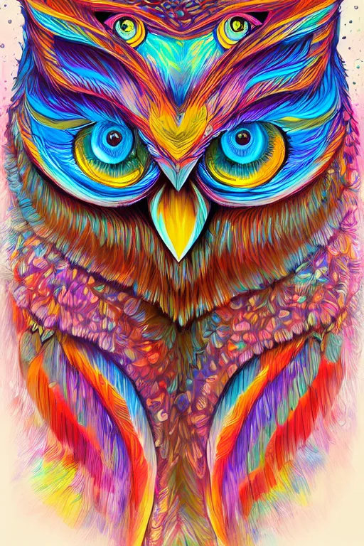 Image similar to glowing owl, beautiful colours, highly detailed, digital art, sharp focus, trending on art station