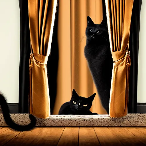 Image similar to a black cat lying behind the curtain, photo