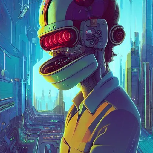 Image similar to h 0 c 0 k futurama cyberpunk portrait by gaston bussierre and charles vess and james jean and erik jones and rhads, inspired by rick and morty, huge scale, beautiful fine face features, intricate high details, sharp, ultradetailed