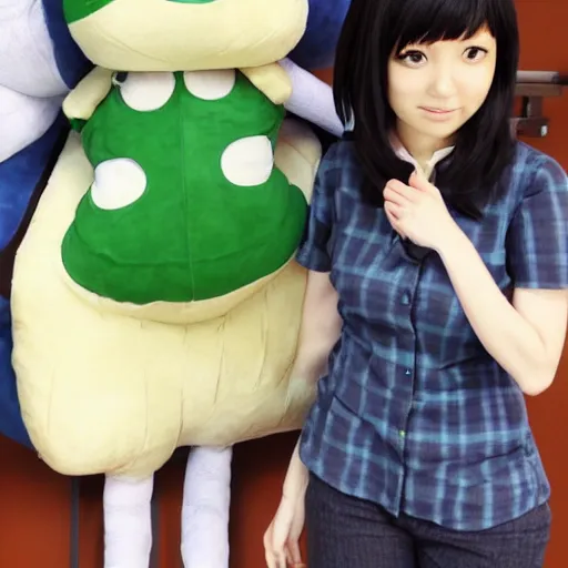 Prompt: nemoto hina from the watamote manga and her giant plush, manga fan art, trending, highly detailed