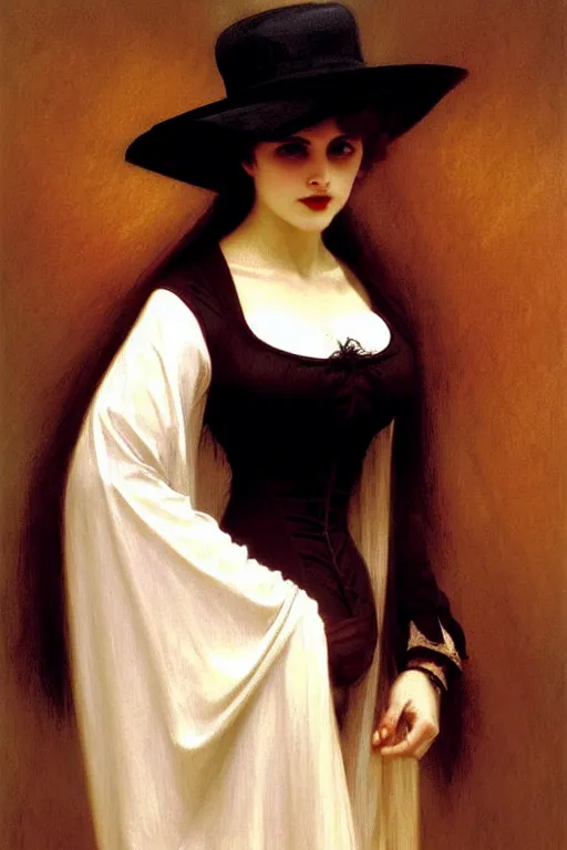 Image similar to victorian vampire in a big hat painting by rossetti bouguereau, detailed art, artstation