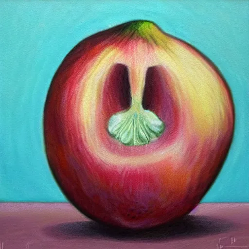 Image similar to onion face crying big tears pastel oil painting