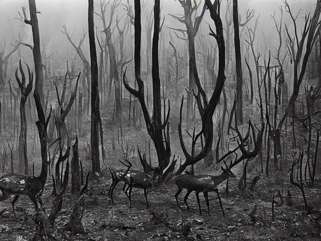 Image similar to Deer in the charred forest. Photograph by Sebastiao Salgado