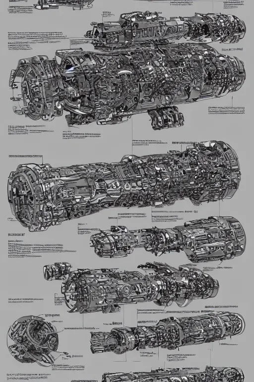 Prompt: aesthetically pleasant technical drawing of an open - source nuclear weapon machinery, hyperdetailed, complex, intricate, exploded view!!, 4 k, trending on artstation