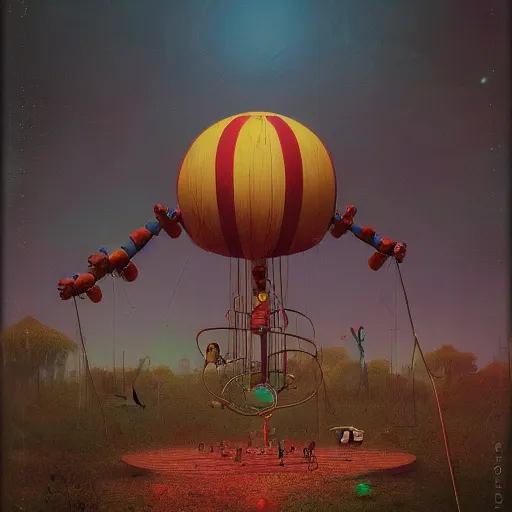 Image similar to A weird circus, by Simon Stålenhag, Makoto Shinkai and Bruce Pennington